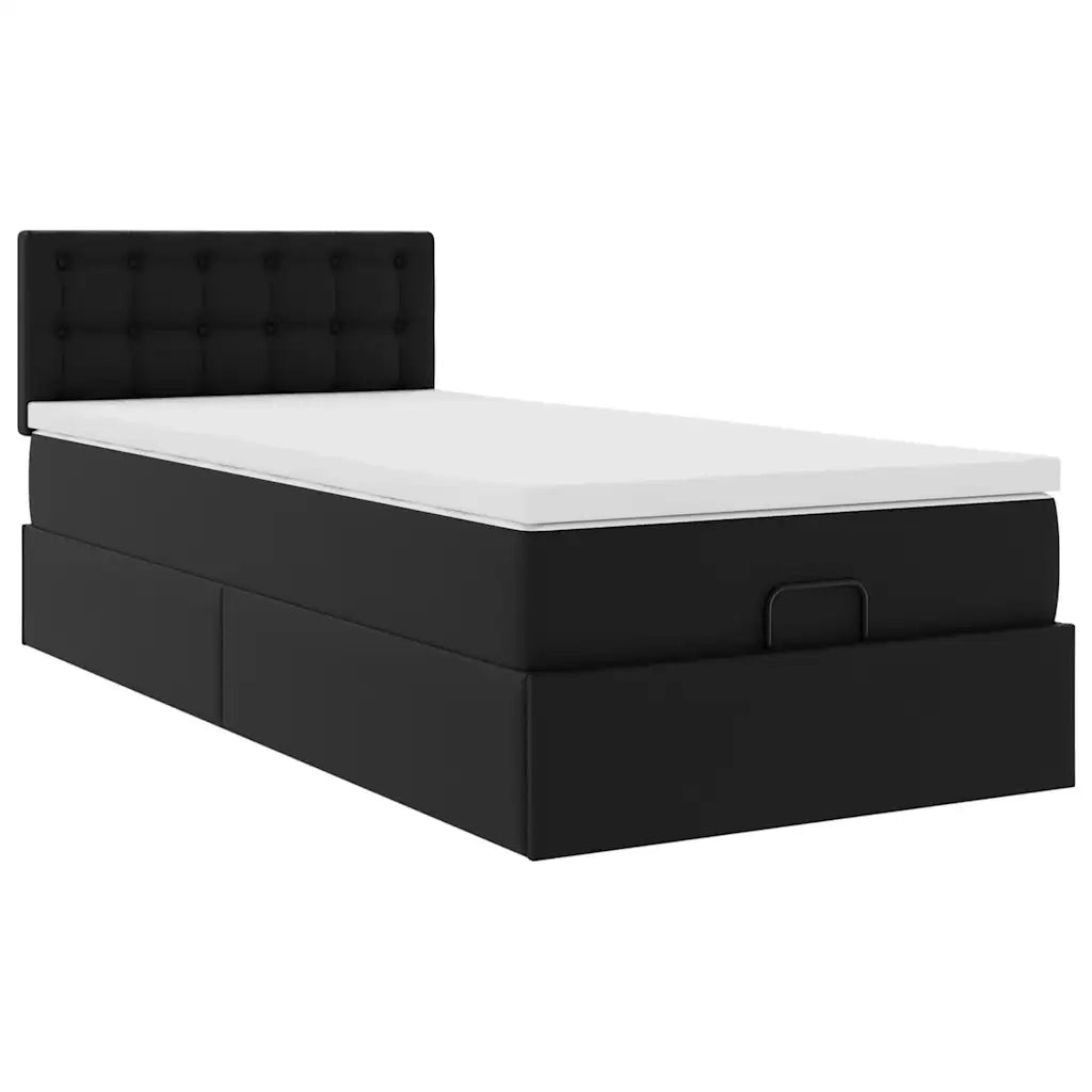 Letto Pouf con Materasso Nero 90x190 cm Similpelle 3311278