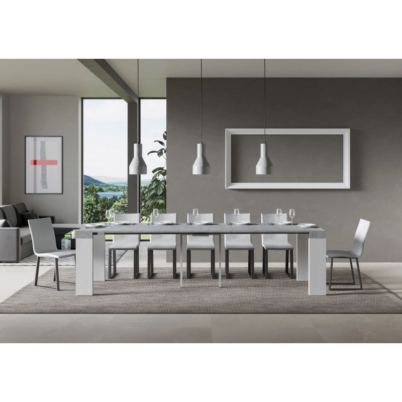 Consolle allungabile 90x40/300 cm Roxell Mix piano Bianco Frassino - Cemento/Bianco Frassino