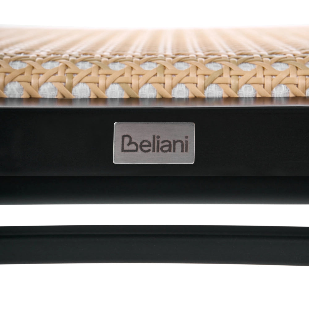 Set di 2 sedie da pranzo con seduta e schienale in rattan PE nero gambe in ferro senza braccioli cappucci protettivi design boho moderno