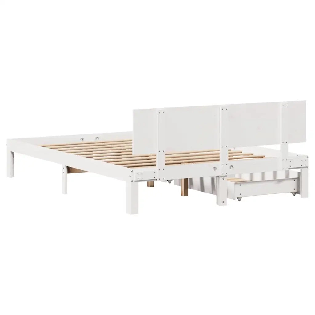 Giroletto con Cassetti-Struttura Letto con contenitore Bianco 140x190 cm Legno Massello di Pino 142136