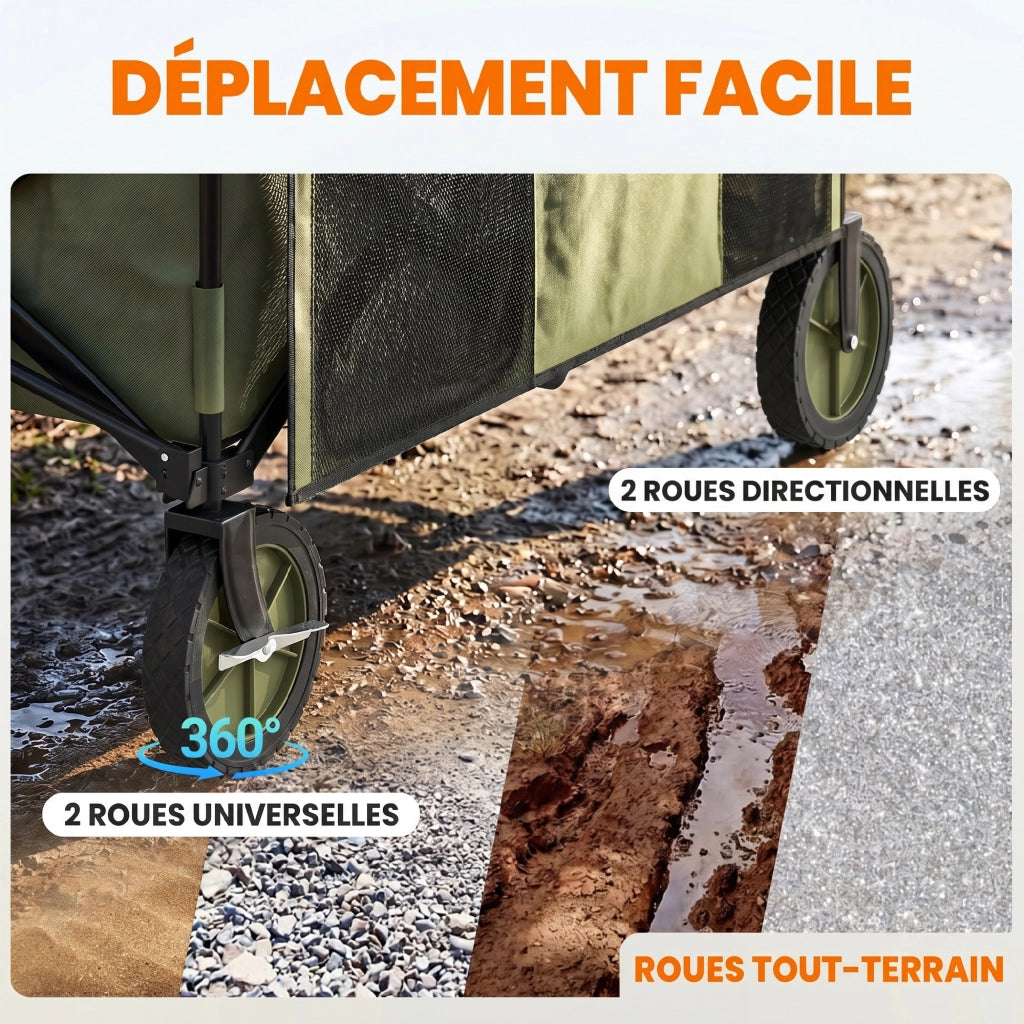 Carrello da giardino pieghevole 4 ruote ¨C zephmum ¨C bache amovibile