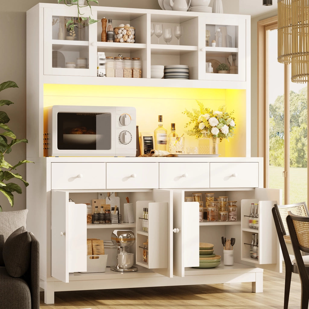 ARMADIO ALTO BUFFET 140x38,5x180 cm Bianco MDF con LED RGB