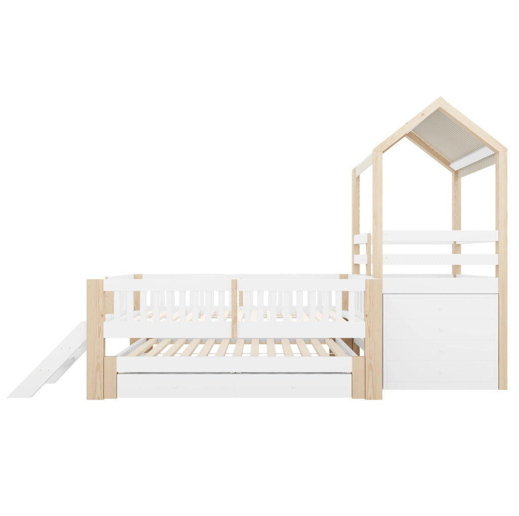 Letto a soppalco per bambini 90x200 con letto estraibile, cassetti e scala