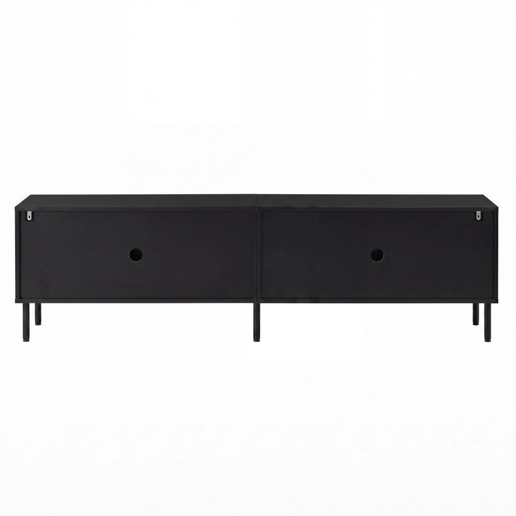 Mobile porta TV con 4 ante e 2 vani separati, piedi in metallo, per soggiorno, in MDF e PB, nero, 180 × 35 × 49 cm