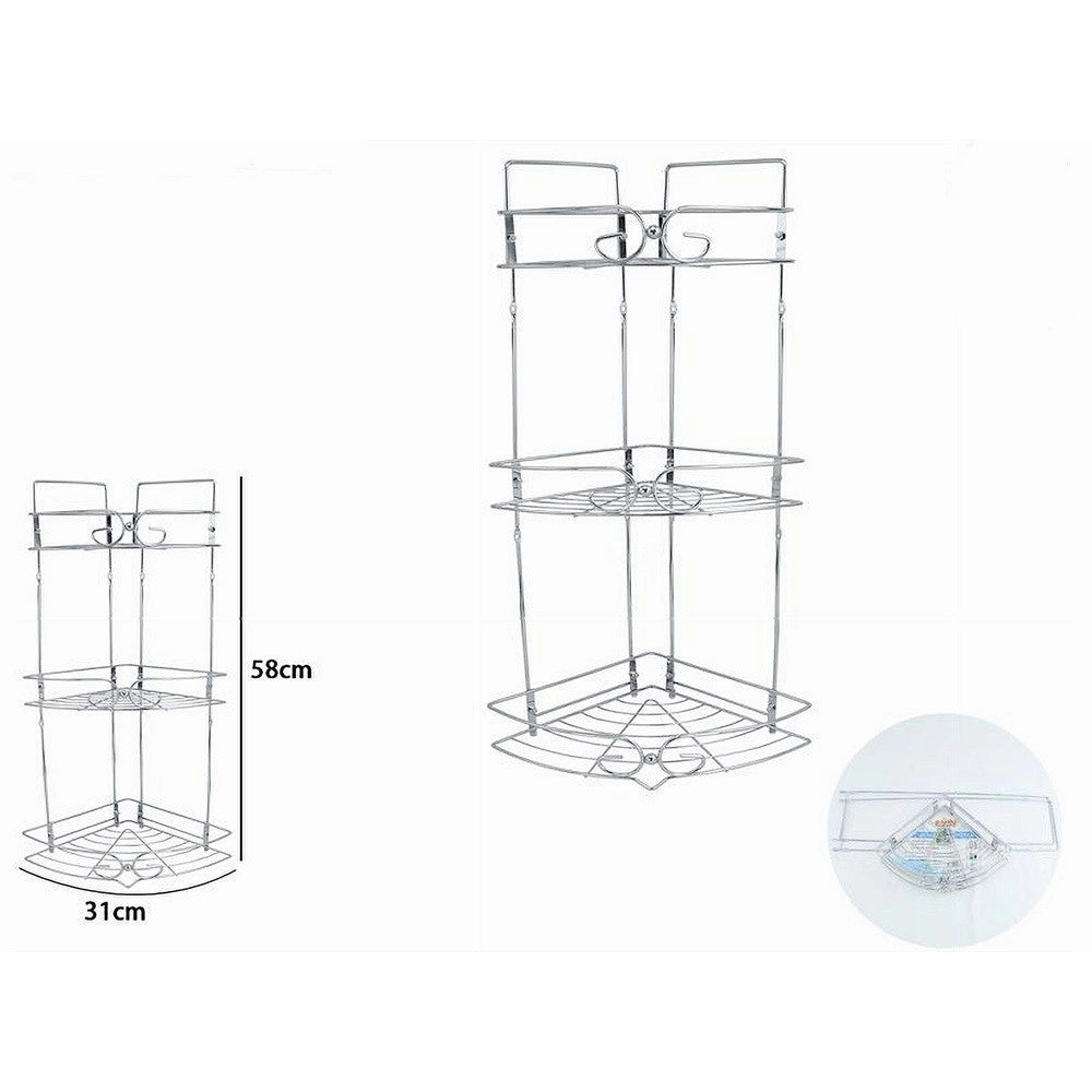 Trade Shop - Mensola Angolare Per Bagno Angoliera Doccia A 3 Livelli Ripiani In Metallo 52720 -