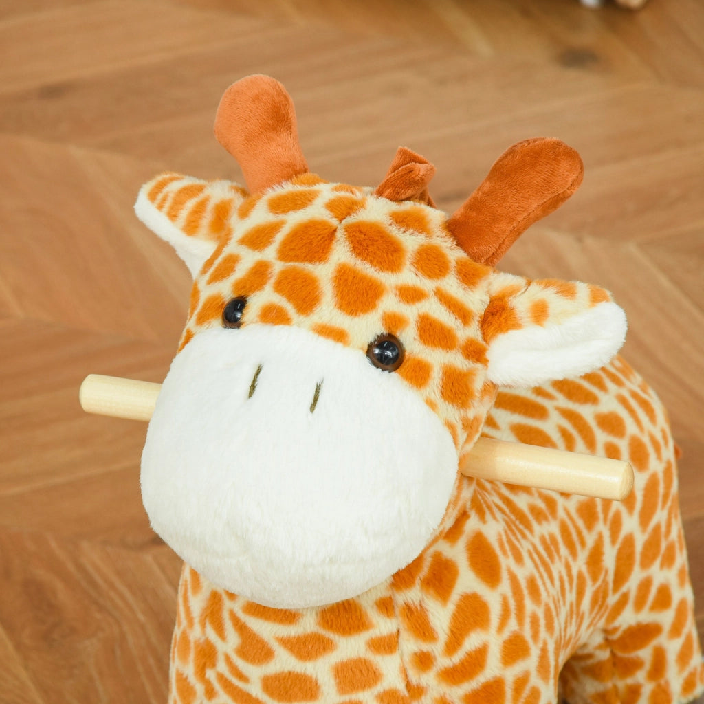 Cavallo a Dondolo per Bambini in Legno e Peluche Giraffa Giallo