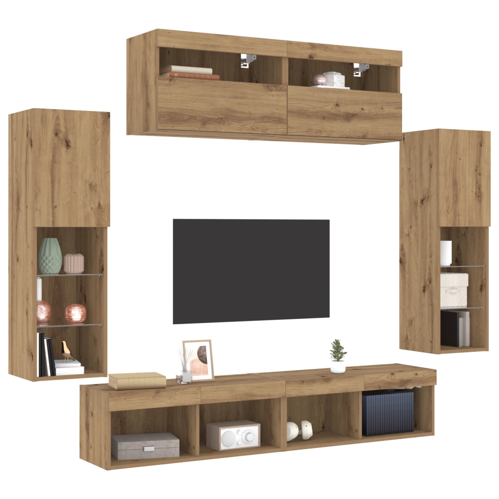 Mobili TV da parete  con luci LED 2 pezzi Acero Artigianale 80x30x30 cm