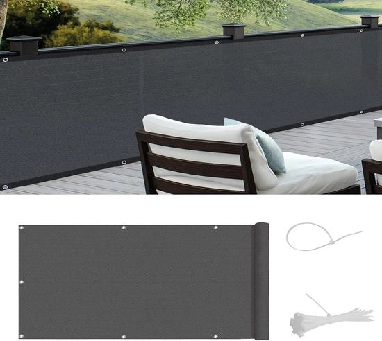Schermo per balcone in HDPE, protezione UV, trasparente, rivestimento per balcone con cavi, 90 x 600 cm, grigio grafite