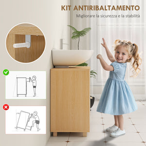Mobile Sottolavabo Bagno 60x33x57cm con Armadietto a 2 Ante Soft-Close e 6 Ripiani Aperti Bianco