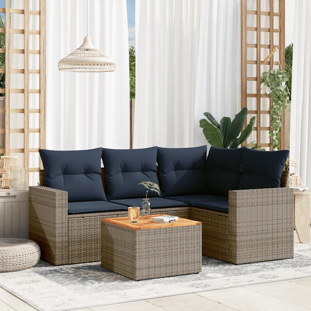 Set Divani da Giardino 5 pz | Set Salotto da Giardino con Cuscini Grigio in Polyrattan