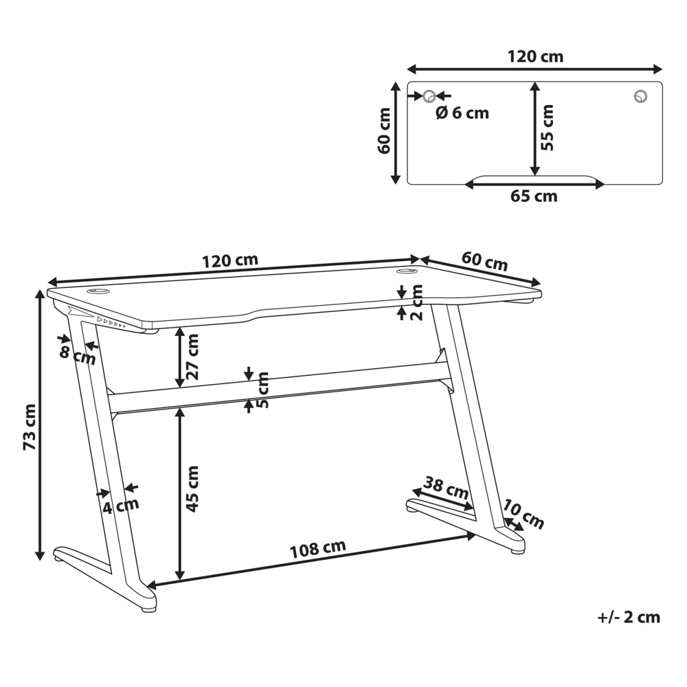 Scrivania da gioco con gambe in metallo MDF Nero rettangolare 120 x 60 cm con luci RGB Mobili per ufficio a casa dal design moderno