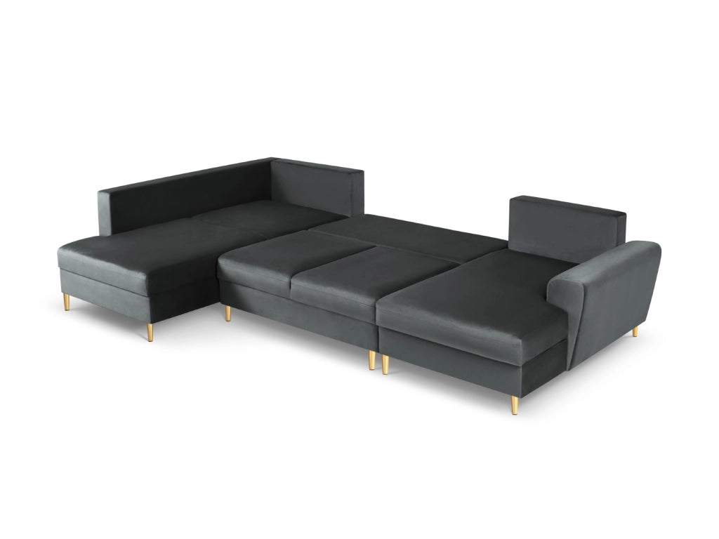 Cosmopolitan Design - Divano panoramico convertibile sinistro con contenitore "Kyoto" 7 posti in velluto grigio scuro 