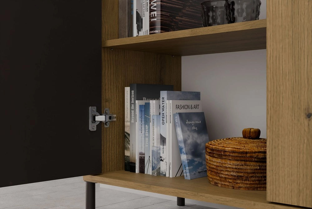 Vetrina KAMARO 2dd slim/liscio rovere artisan doghe decorative frontale scanalato + classico per soggiorno