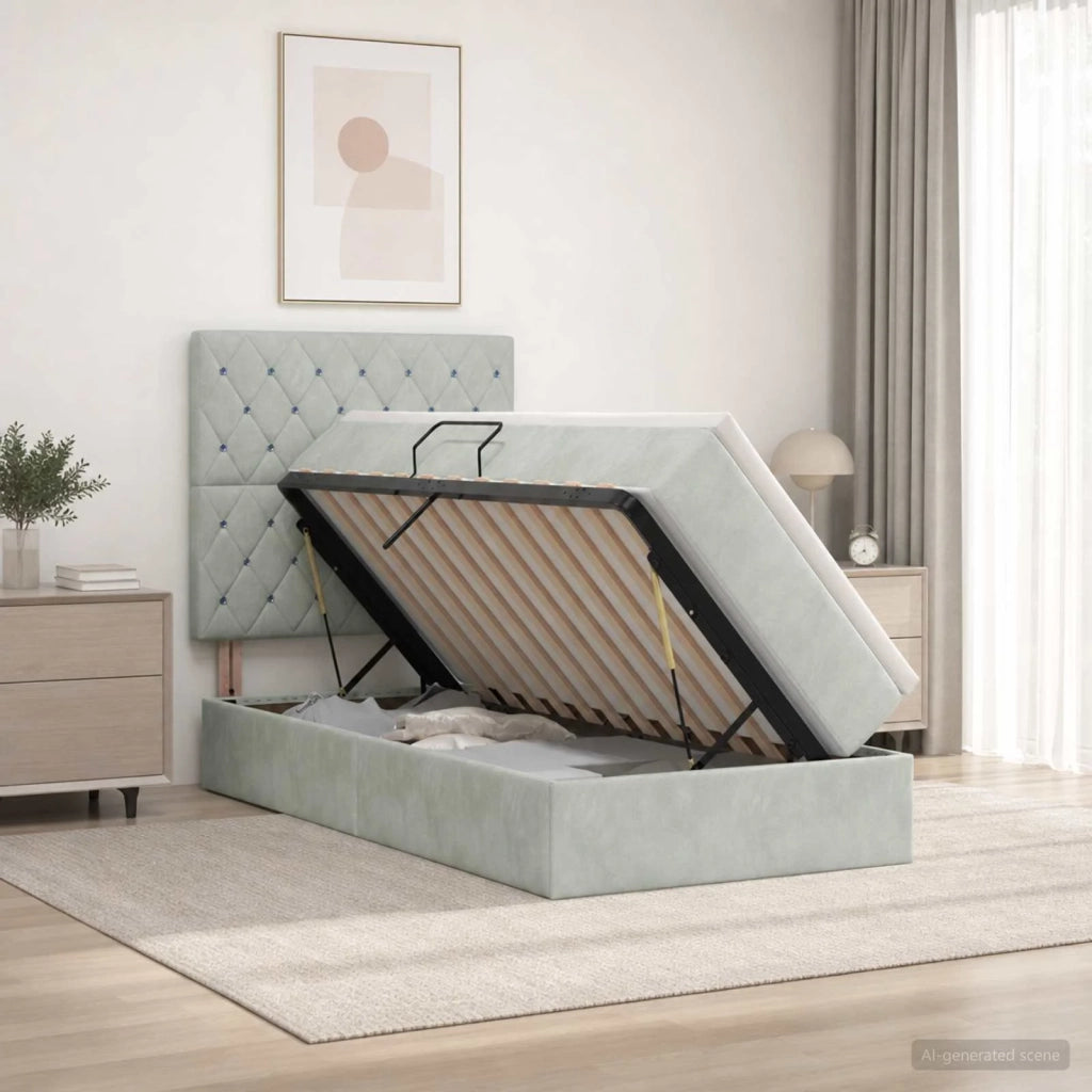 Letto con contenitore LED e materasso Grigio Chiaro 90 x 200 cm 3460044
