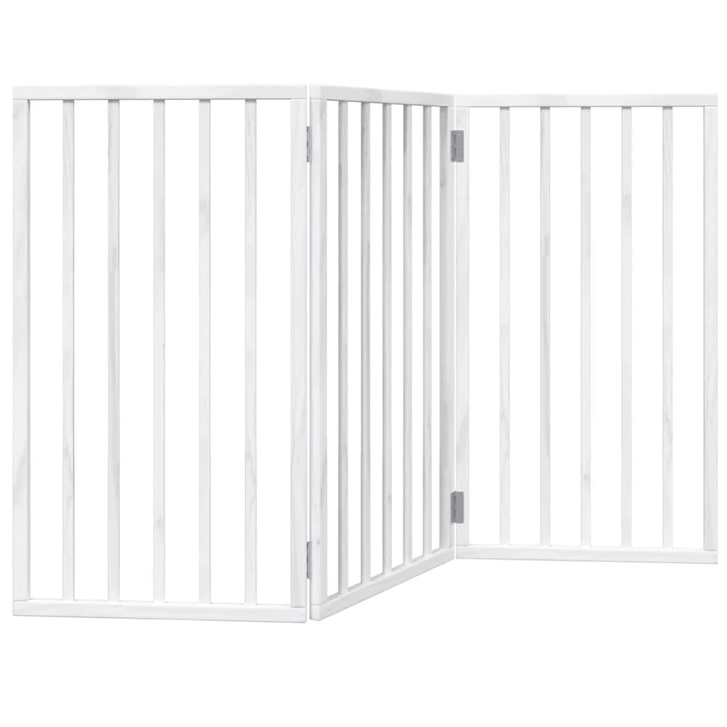 Cancelletto di sicurezza pieghevole a 3 pannelli per cani 150 cm legno di pioppo bianco 02_0023074