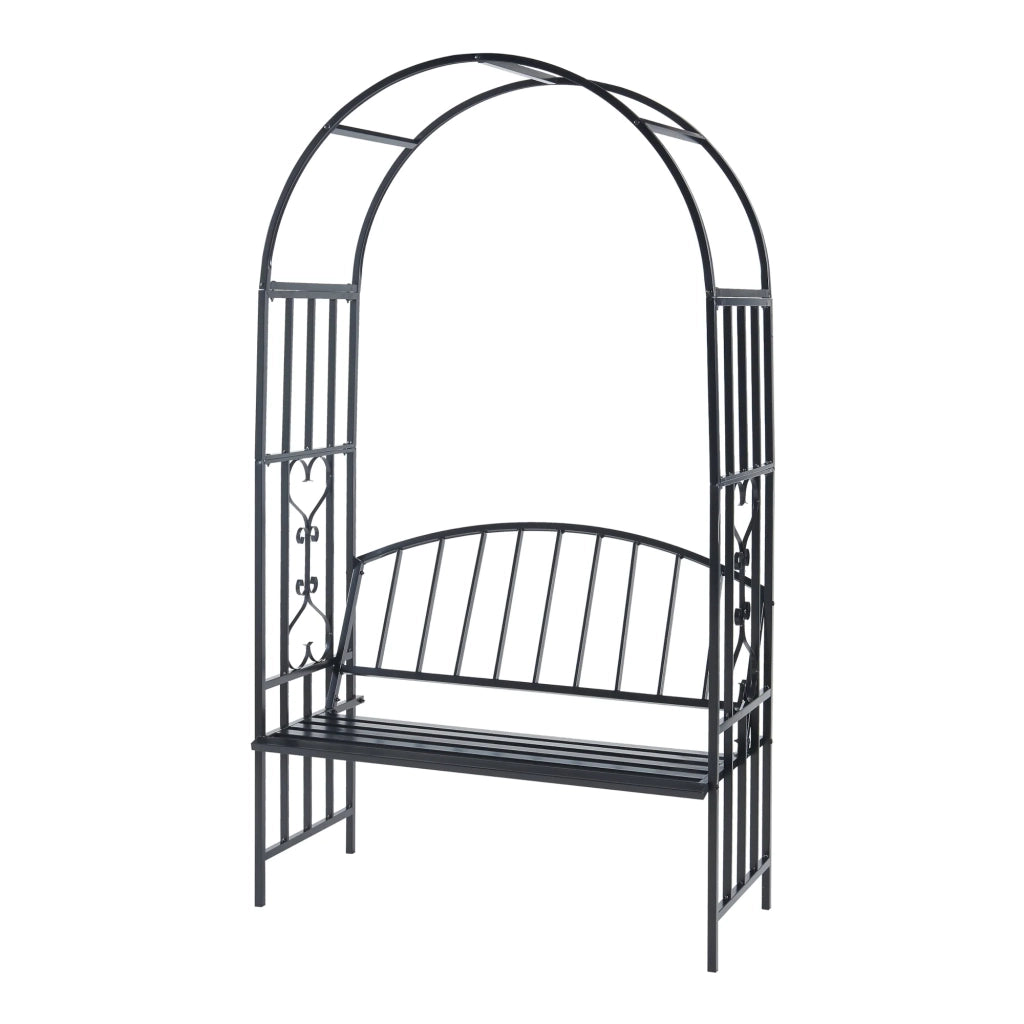 Arco per rose da giardino con panca 205 x 114 x 55 cm acciaio nero 03_0008857