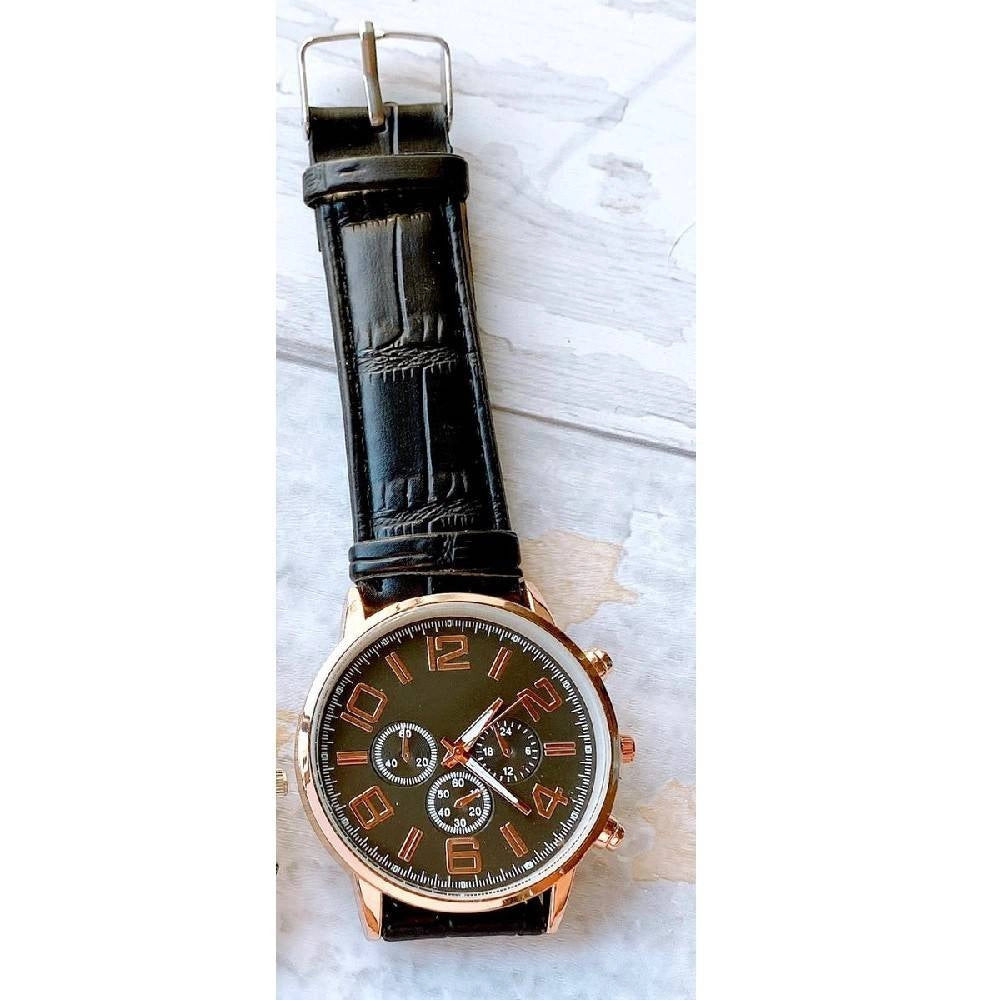 Trade Shop - Orologio Da Polso Uomo Analogico Cronografo Cinturino Pelle Elegante Dorato Nero -