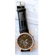 Trade Shop - Orologio Da Polso Uomo Analogico Cronografo Cinturino Pelle Elegante Dorato Nero -