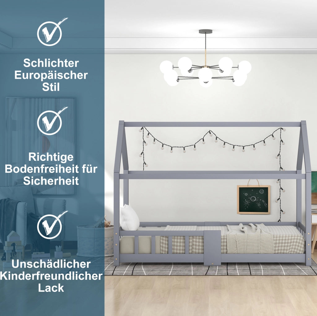 Letto a casetta per bambini 90x200 cm grigio con lavagna