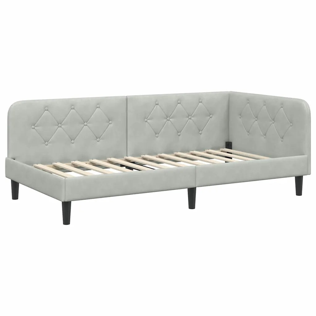 Cornice del letto ad angolo Grigio chiaro 90 x 200 cm Velluto 42016606