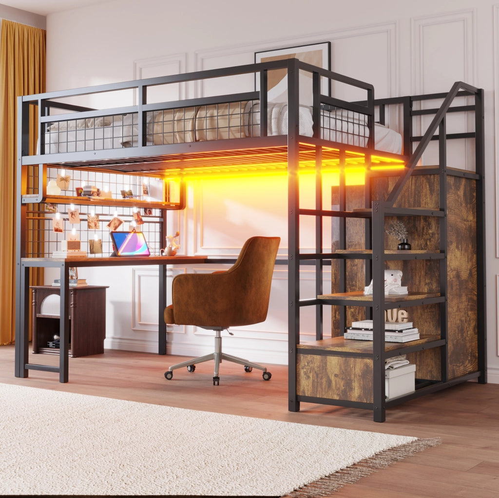 Letto a soppalco in metallo 140x200 cm con scrivania nero