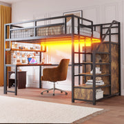 Letto a soppalco in metallo 140x200 cm con scrivania nero