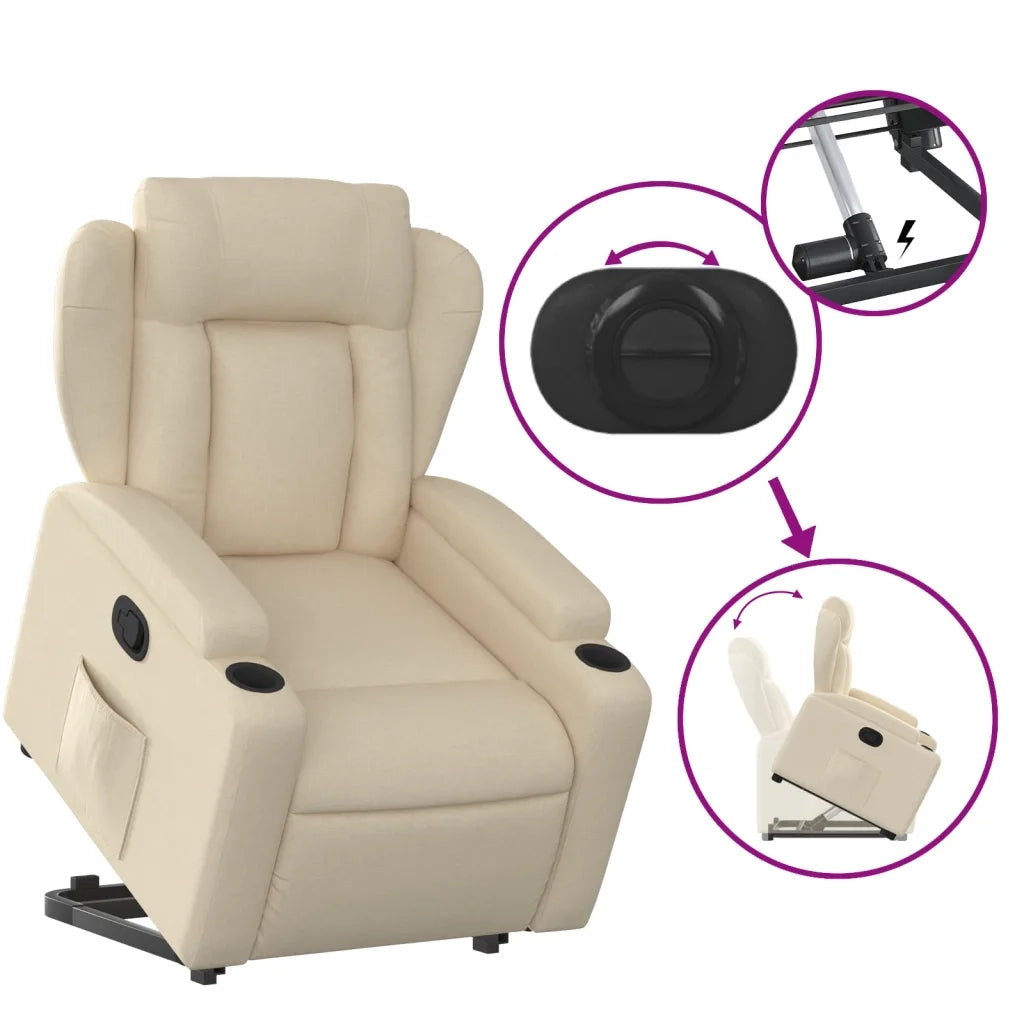 Poltrona Alzapersona Reclinabile Crema in Tessuto 3204491