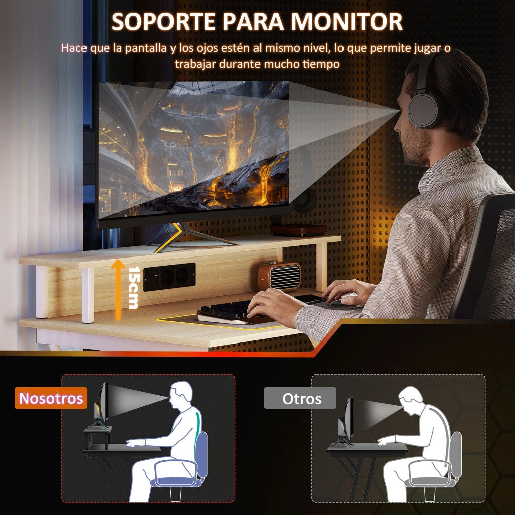 Scrivania Gaming con LED 100x60 cm ¨C Zephmum ¨C Legno Naturale