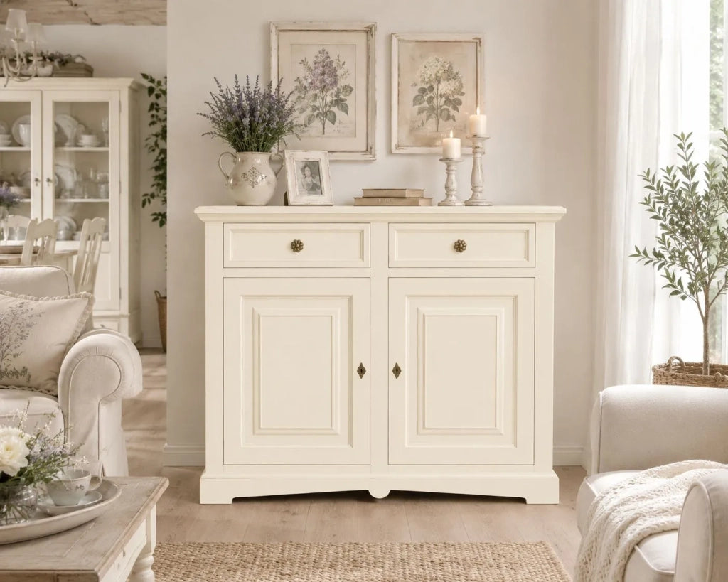 Credenza shabby 2 ante legno avorio 117x46x96 - Mobili 2G