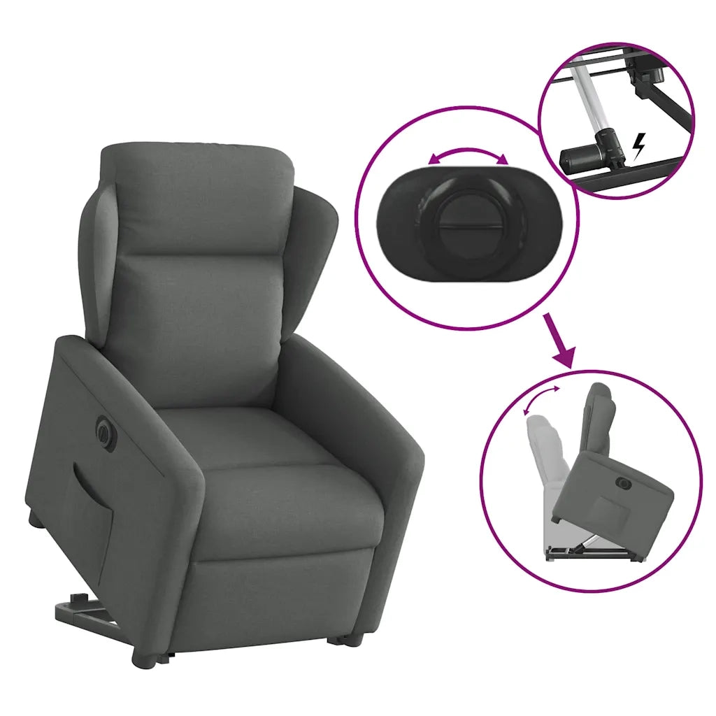 vidaXL Poltrona Alzapersona Reclinabile Elettrica Grigio Scuro Tessuto