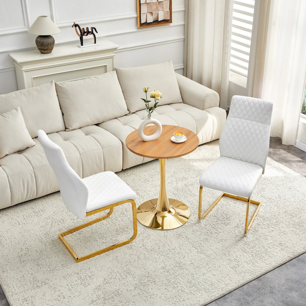 Set tavolo e sedie bianco e oro con piano MDF e rivestimento in PU
