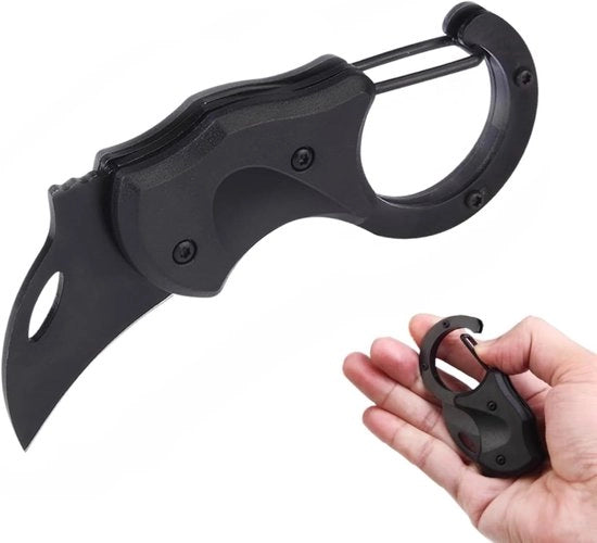 Voumètre Nero con Forcella a Carabina - Chiave da Diporto, Coltellino da Campeggio, Tasca da Cucina, Apripacchi, Regalo per Uomini