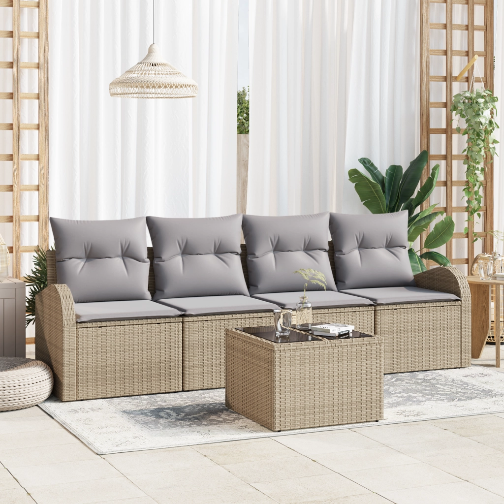 Set di divani da giardino  5 pezzi con cuscini beige polyrattan