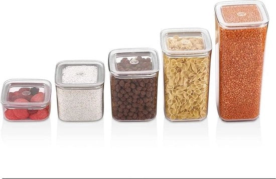 Set di 5 contenitori di conservazione in plastica a tenuta di aria - Contenitori di conservazione per riso pasta sale farina zucchero - Contenitori di conservazione per la cucina - Organizzazione della cucina - Contenitori di conservazione per la casa