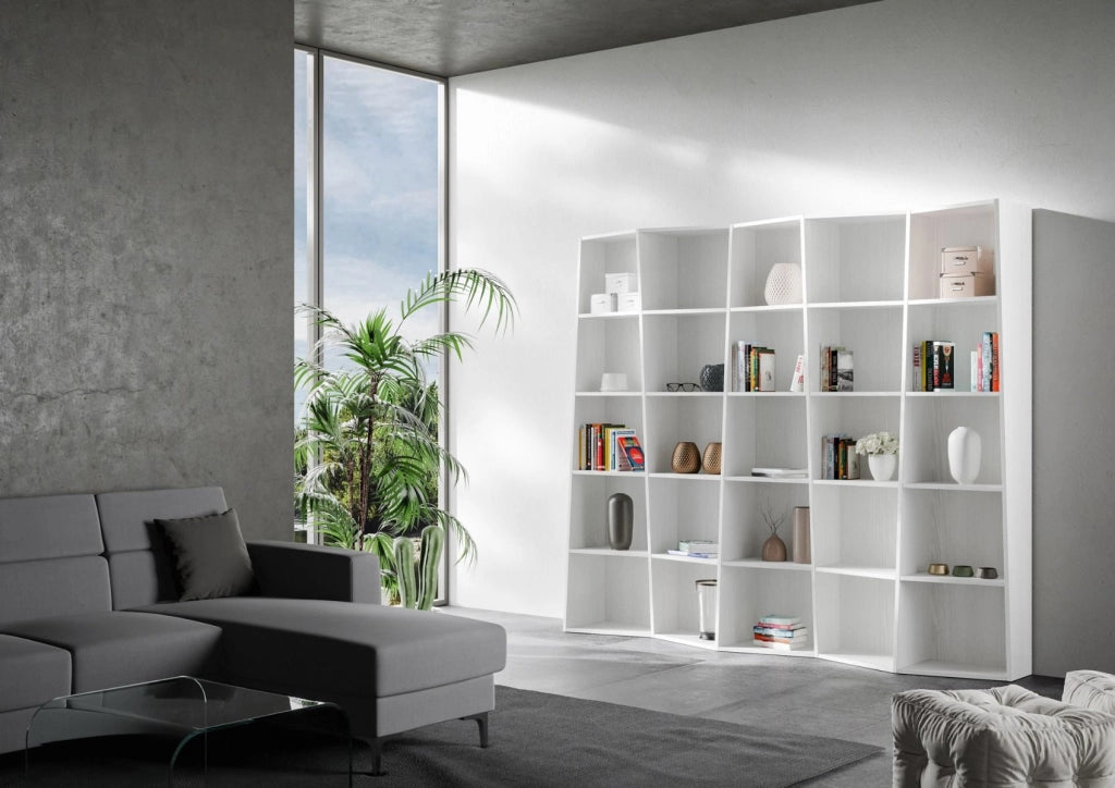 Libreria Moderna 5 Elementi 5 Ripiani Trek Bianco Frassino