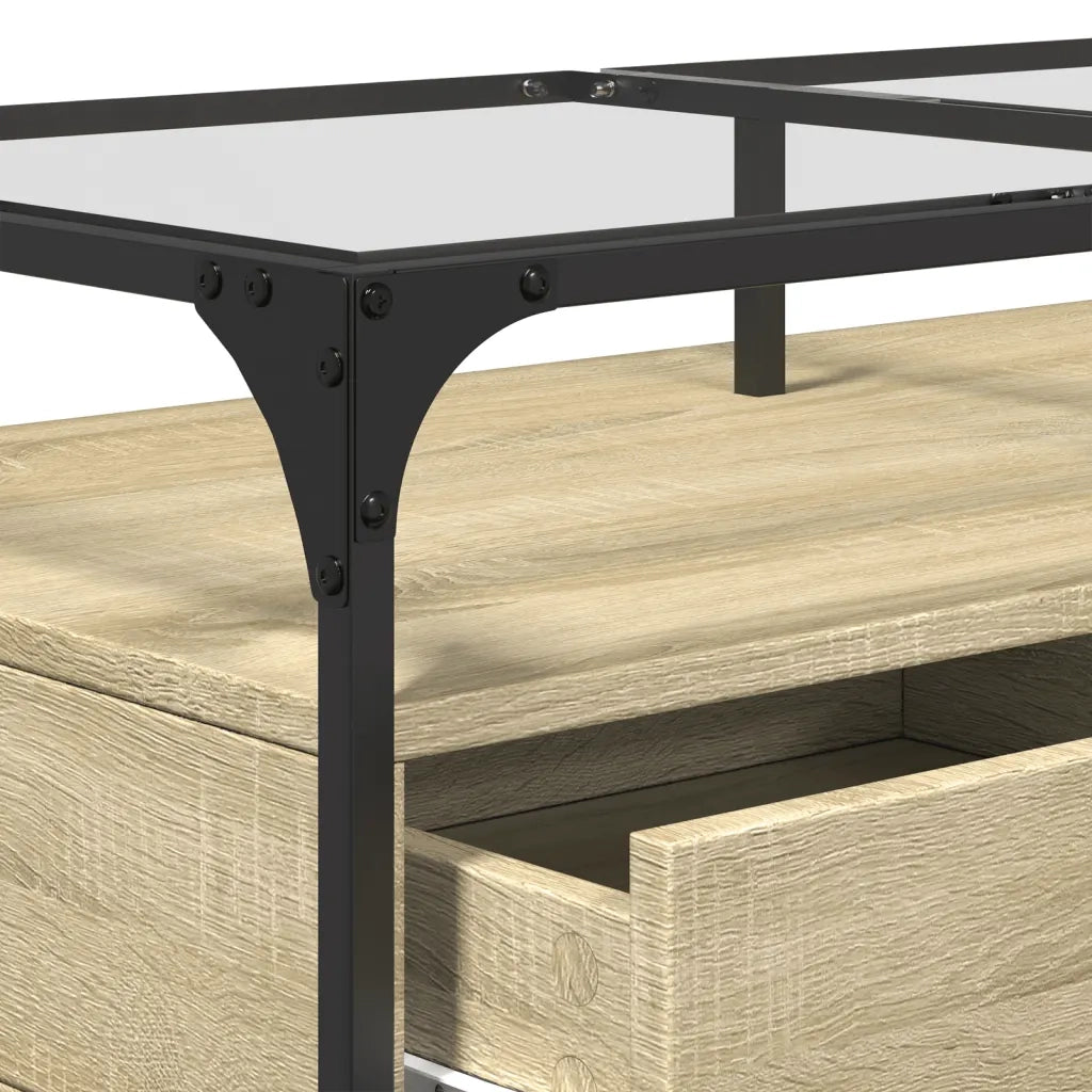 Tavolino da salotto | Tavolino da caff¨¨ | Tavolino da Soggiorno con Piano in Vetro Rovere Sonoma 98,5x50x45 cm Acciaio