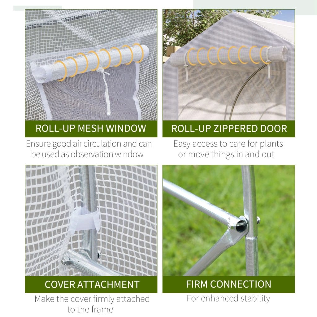 Serra a Tunnel Anti-UV con 6 Finestre a Rete e Ingresso Arrotolabile, in Metallo e PE, 4x2x2 m, Bianco
