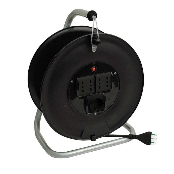 PROLUNGA ELETTRICA AVVOLGICAVO MT.50 CAVO 3X1,5 4 PRESE SCHUKO BIPASSO
