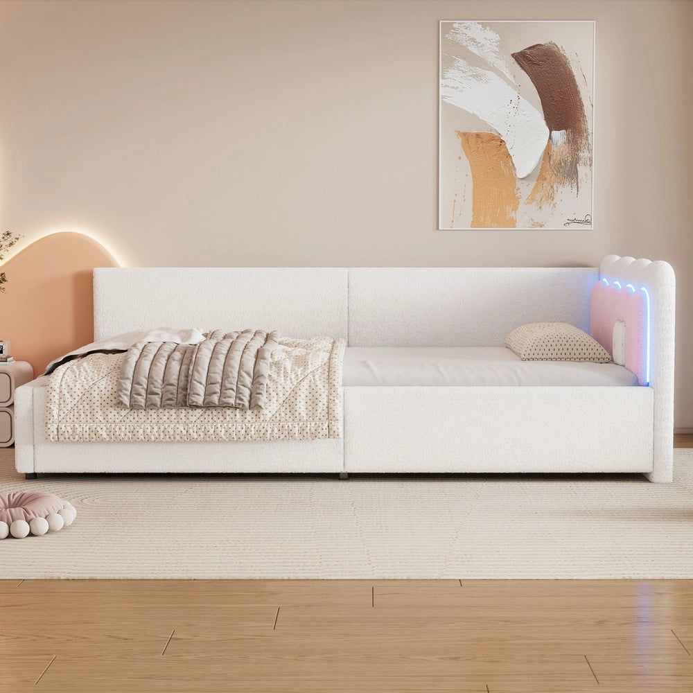 Letto Singolo con LED e Rete a Doghe ¨C MINIMAL ¨C Bianco 90x200