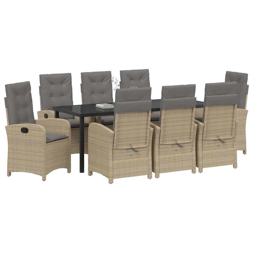 Set da Pranzo per Giardino con cuscino 9 pcs Beige polyrattan 3380294