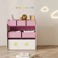 Scaffale per Cameretta a 3 Livelli con 6 Scatole Estraibili di Tessuto non Tessuto, 63x30x66 cm, Rosa