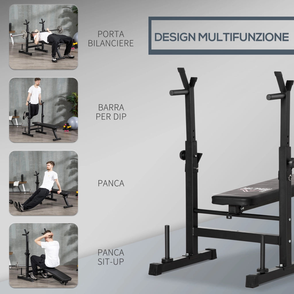 EasyComfort Panca Pesi Pieghevole con 8 Altezze Regolabili e Supporto Bilanciere in Acciaio e PU, 140x73x98-122 cm, Nera