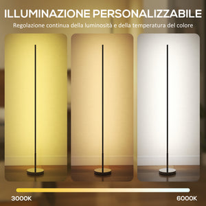 Lampada da Terra LED Alta 150 cm con Temperatura Colore Regolabile e Telecomando Argento