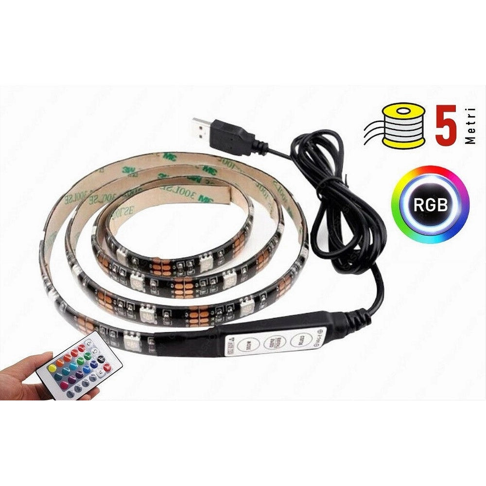 Trade Shop - Striscia Led Retroilluminazione Tv Monitor Rgb Smd 5050 5 Mt Usb Dc5v 5050rgb-5v -
