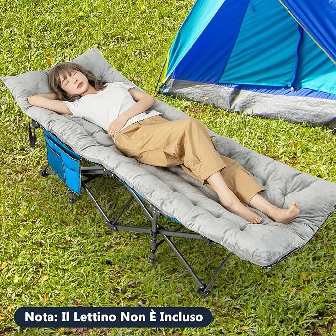 Cuscino per Sdraio, Cuscino Spesso da 190 x 70 x 7 cm con 4 Cinghie di Fissaggio, Tasca per Fissare al Letto, per Lettino da Campeggio, Vacanze in Campeggio (grigio)