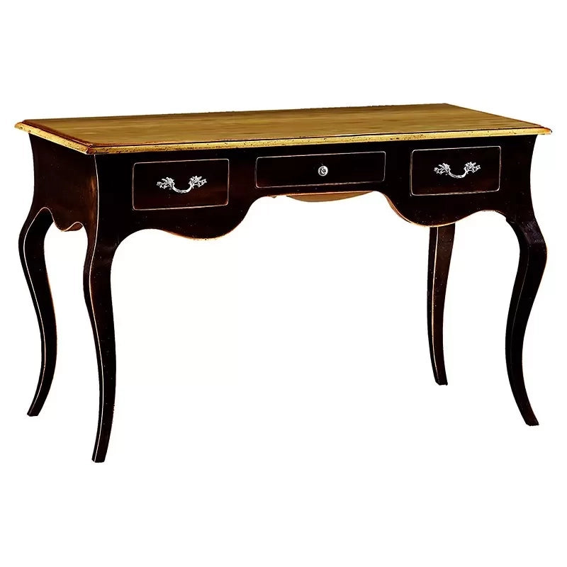 Scrivania luigi xv elegante laccata nera piano naturale 150x75x80 - Mobili 2G