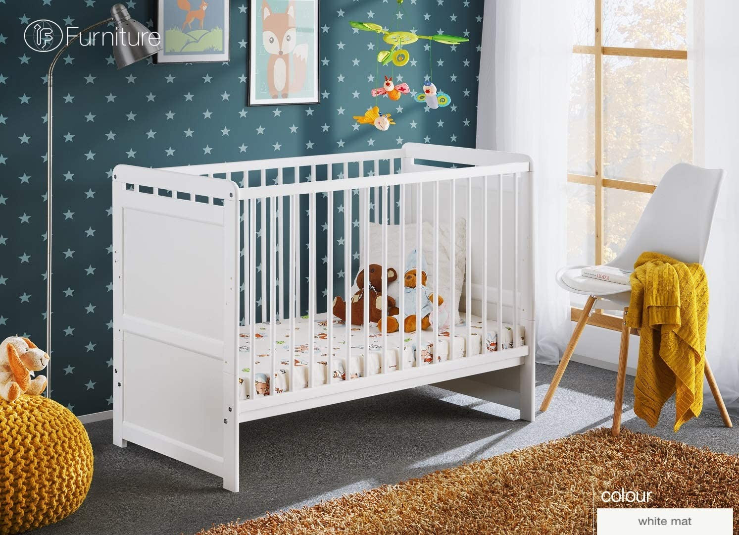 Lettino Culla bambini neonati 3 posizioni Cm 124 x 67 x 57H colore Bianco