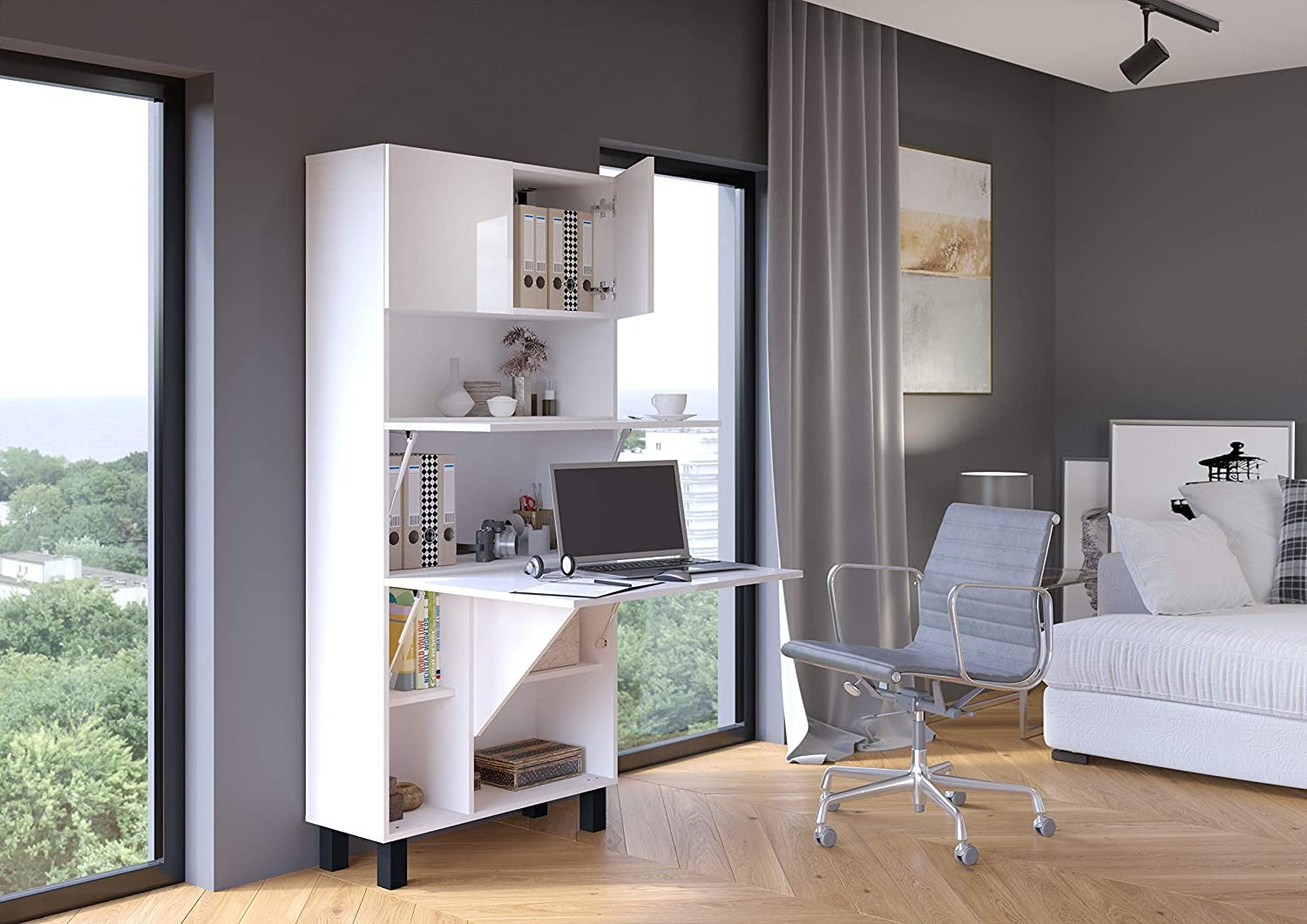 Mobile multiuso Libreria e Scrivania pieghevole 80x175hx92 HOMI