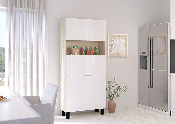 Mobile Libreria e Scrivania pieghevole frontali Bianco Lucido struttura Rovere