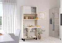 Mobile Libreria e Scrivania pieghevole frontali Bianco Lucido struttura Rovere